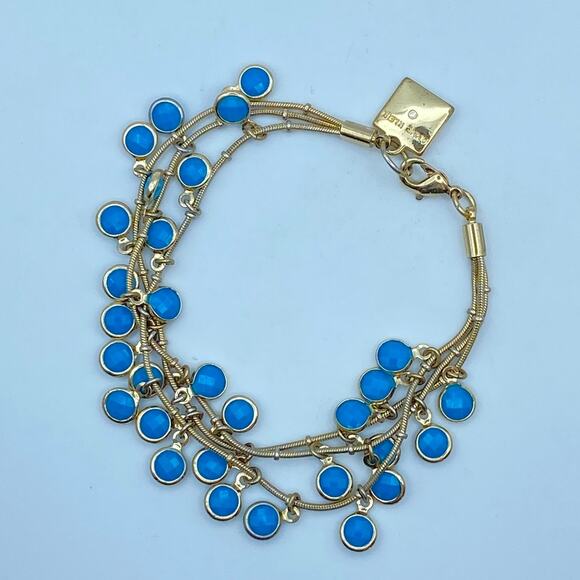 Vintage ANNE KLEIN Cha Cha Bracelet Blue Multi Strand faceted Crystal Gold Tone - Picture 2 of 8